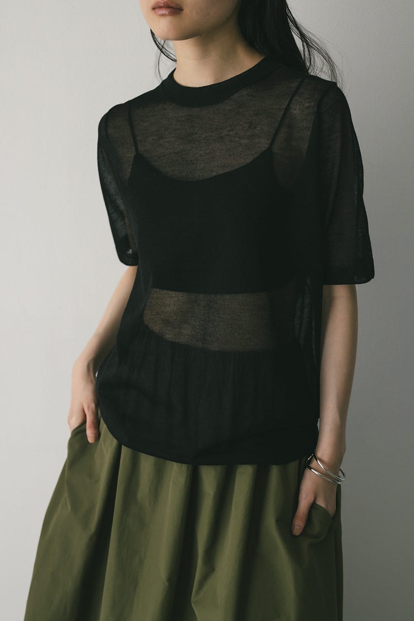 ウォッシャブルリネンニットT BLK FREE
