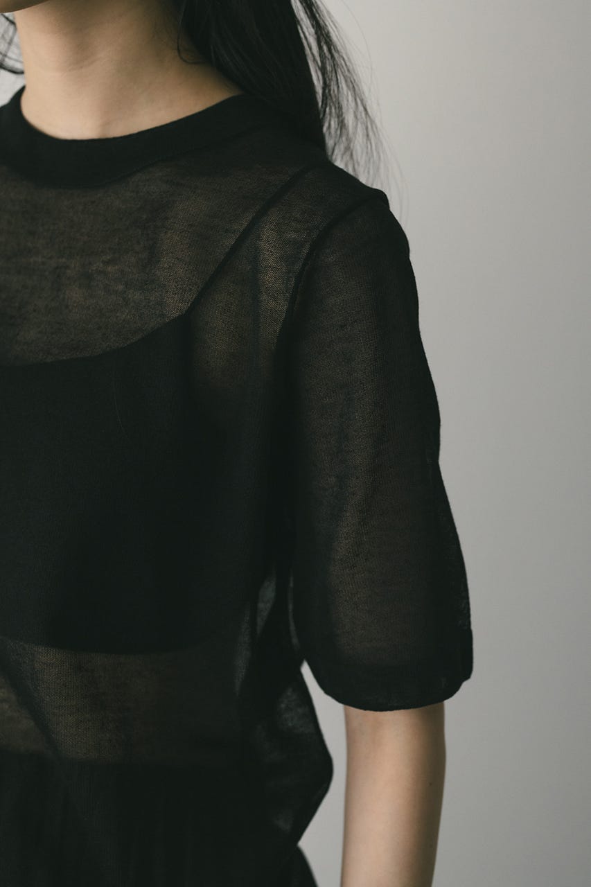 ウォッシャブルリネンニットT BLK FREE