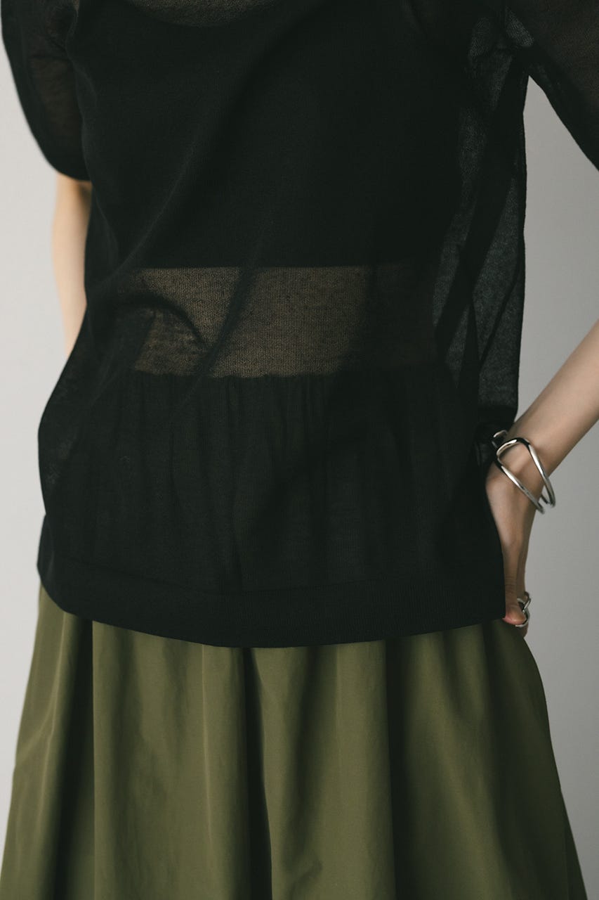 ウォッシャブルリネンニットT BLK FREE