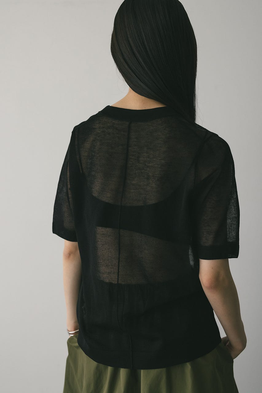 ウォッシャブルリネンニットT BLK FREE