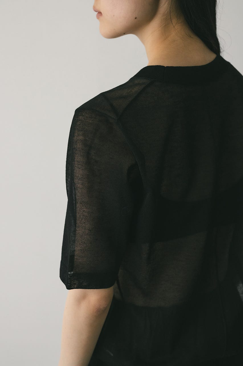 ウォッシャブルリネンニットT BLK FREE