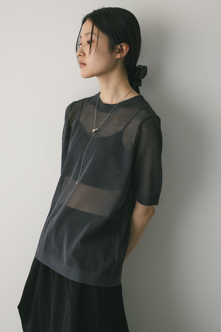 ウォッシャブルリネンニットT GRY FREE