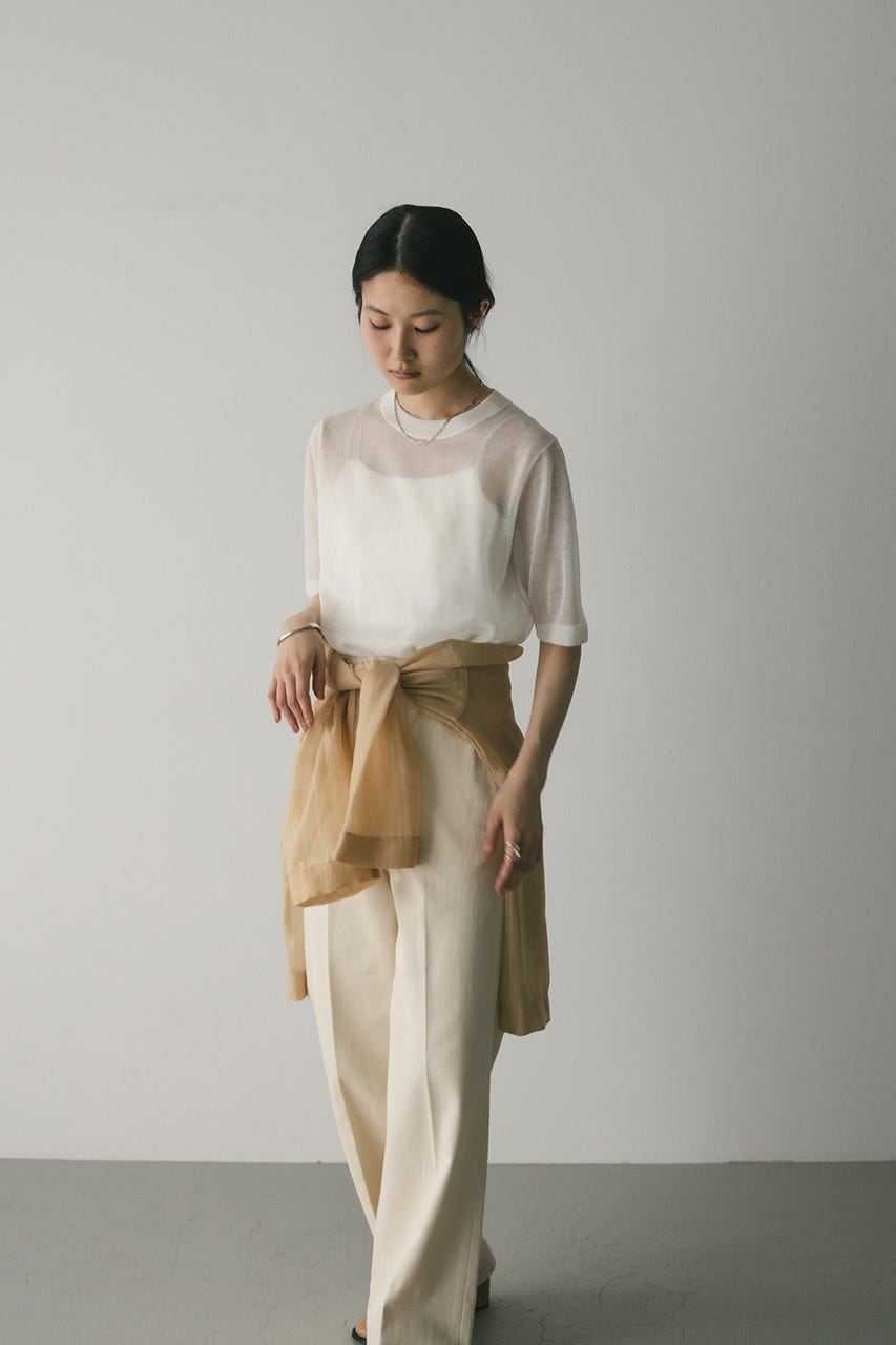 ウォッシャブルリネンニットT WHT FREE