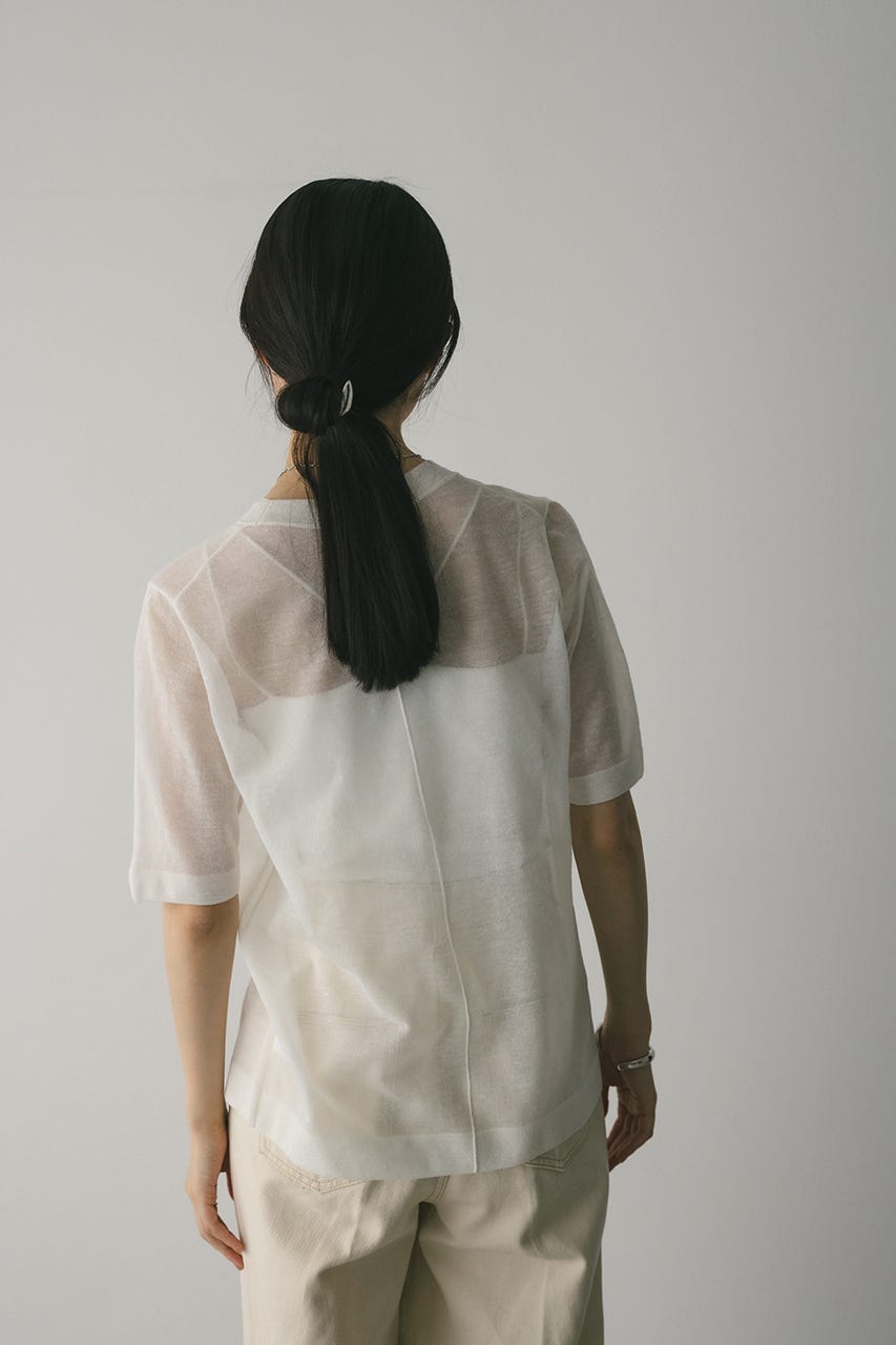 ウォッシャブルリネンニットT WHT FREE
