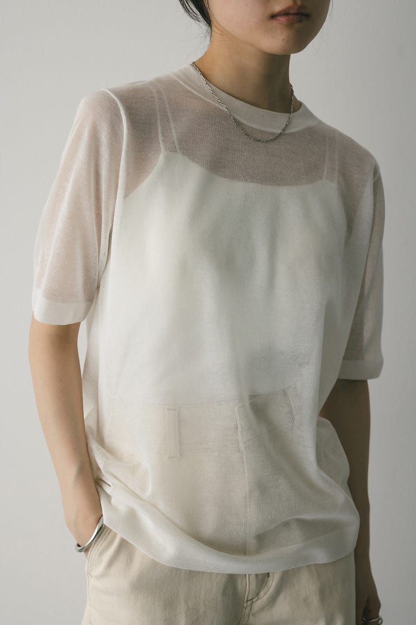 ウォッシャブルリネンニットT WHT FREE