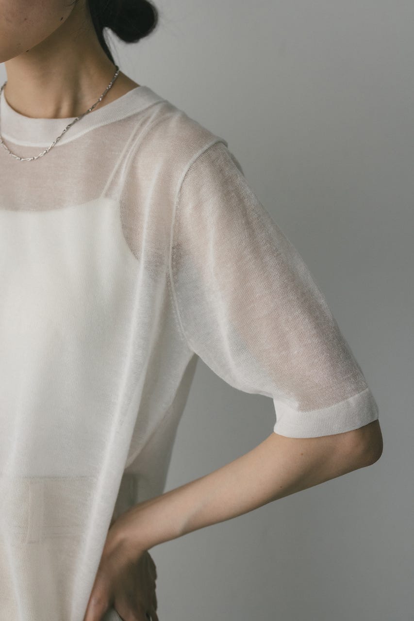 ウォッシャブルリネンニットT WHT FREE