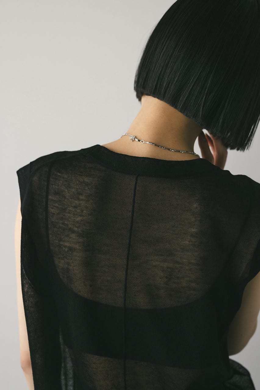 ウォッシャブルリネンニットタンク BLK FREE