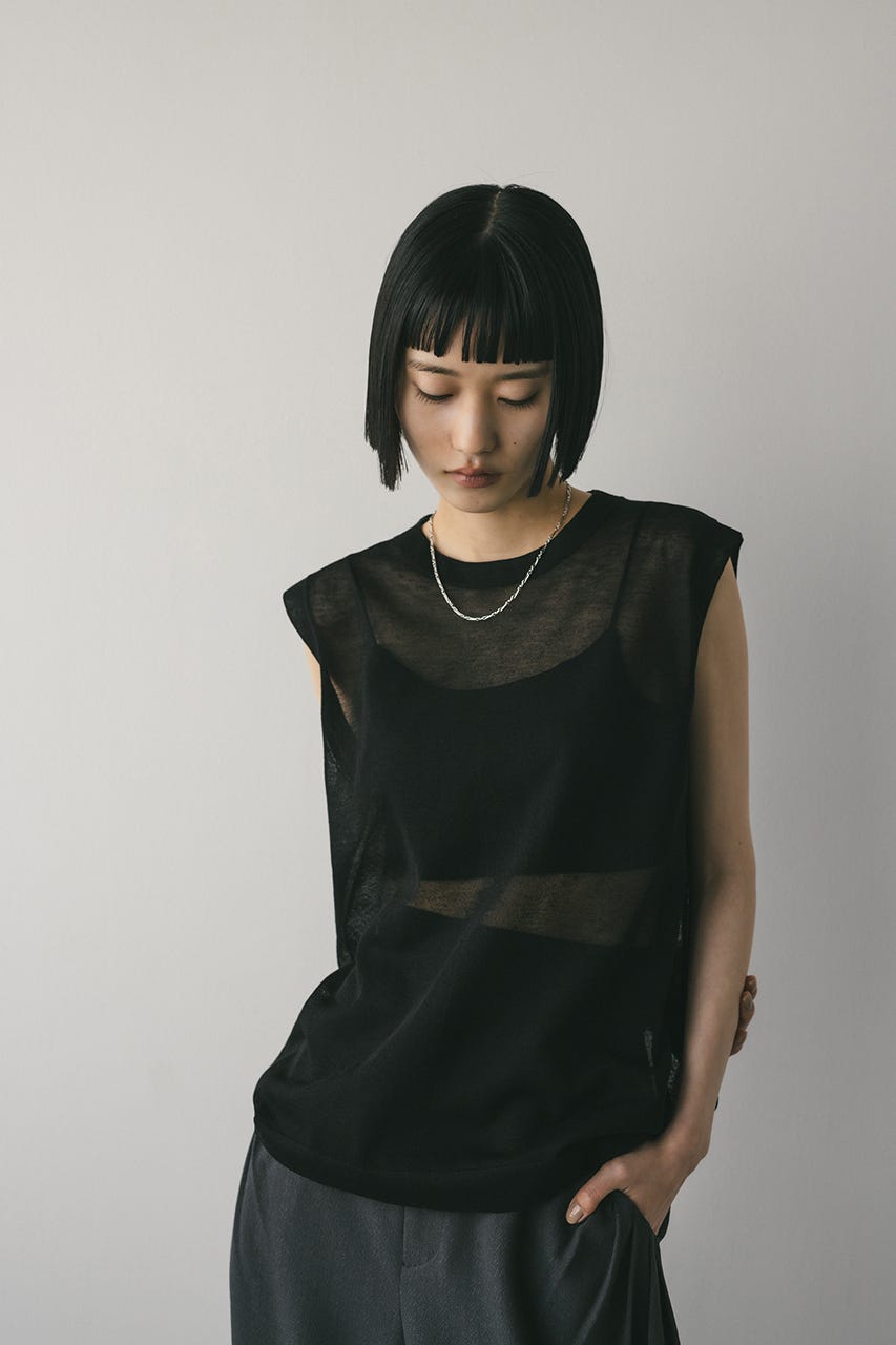 ウォッシャブルリネンニットタンク BLK FREE