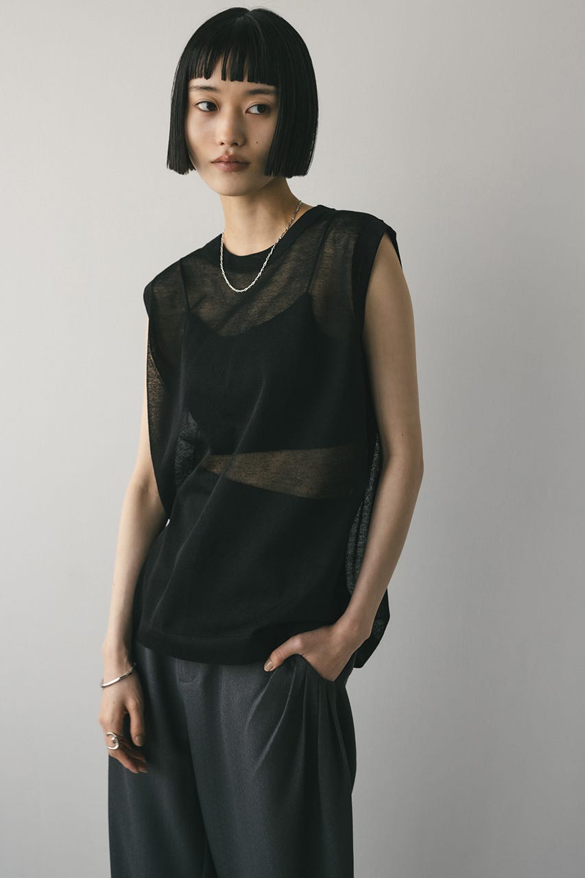 ウォッシャブルリネンニットタンク BLK FREE