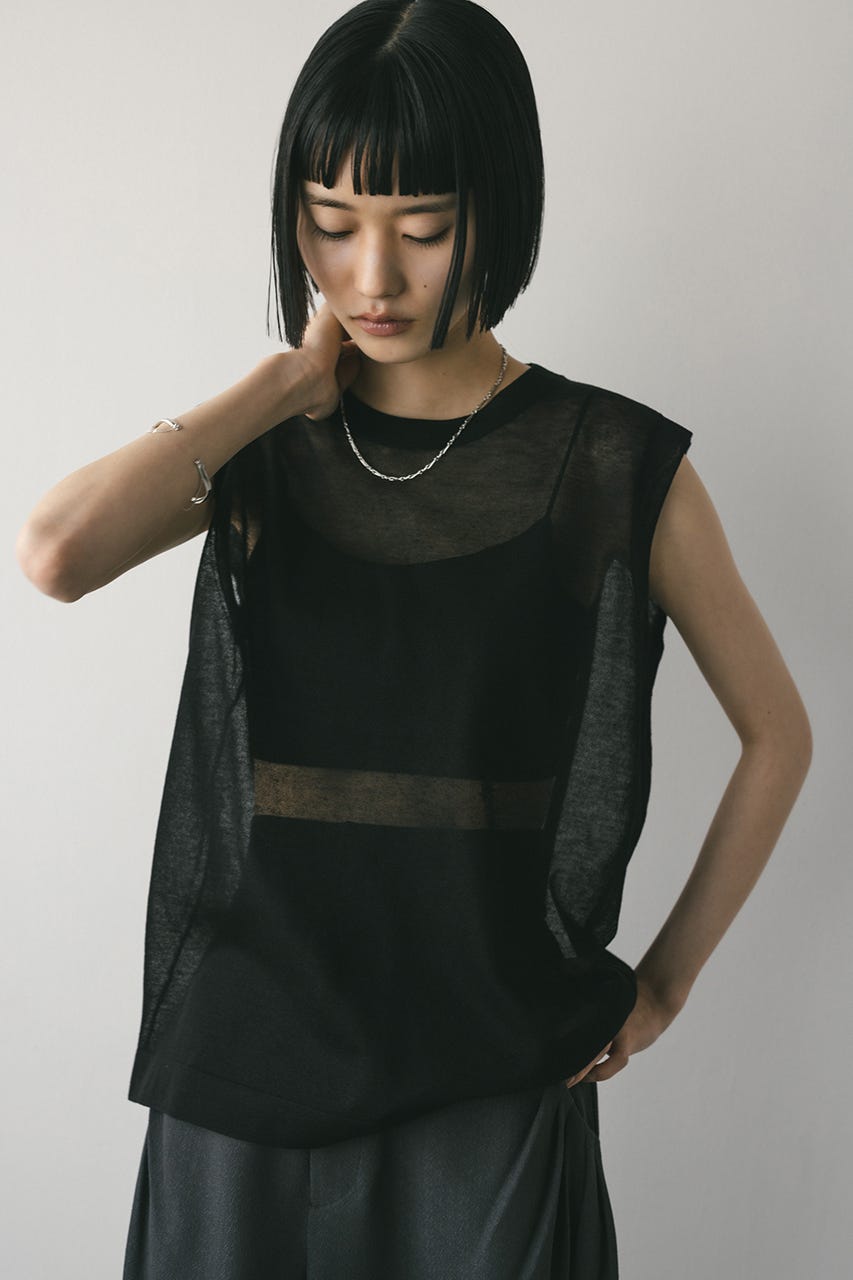 ウォッシャブルリネンニットタンク BLK FREE
