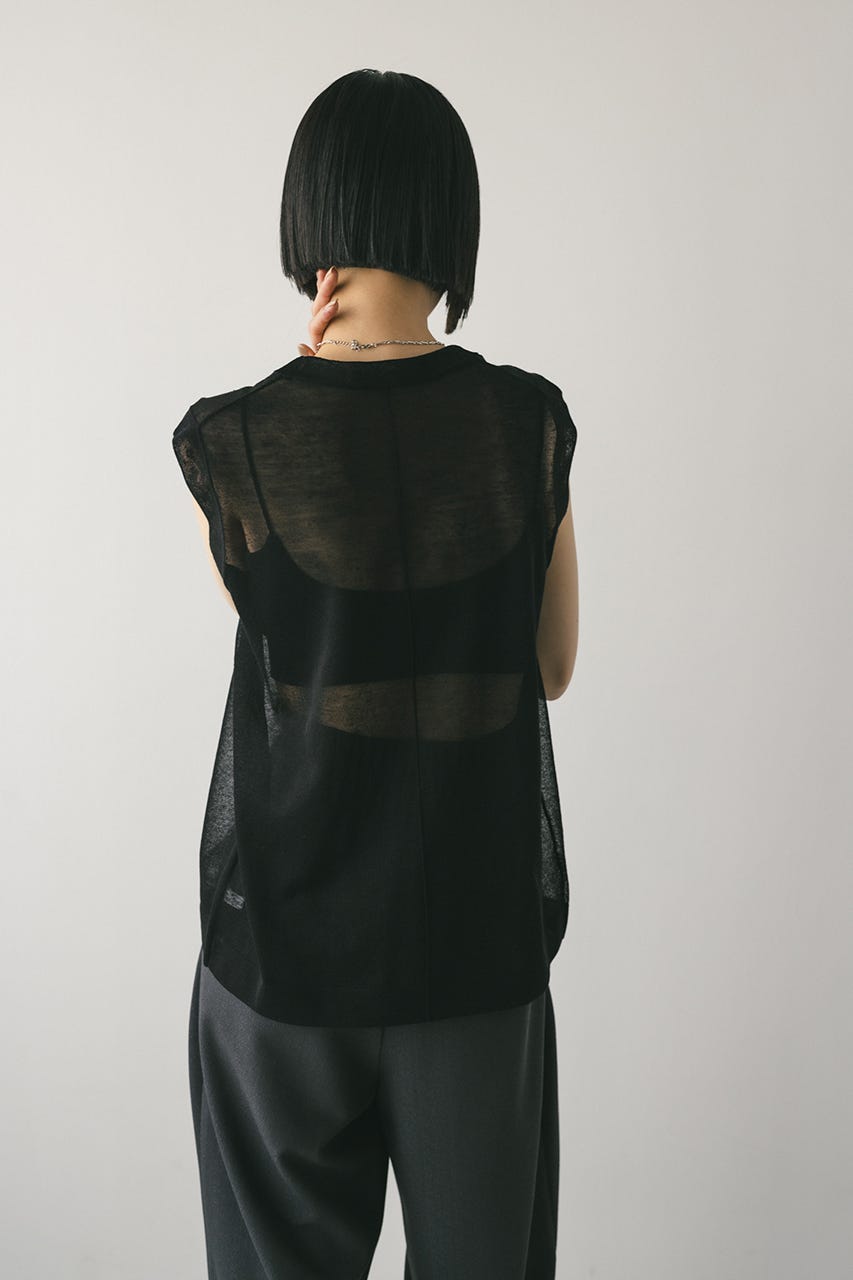 ウォッシャブルリネンニットタンク BLK FREE