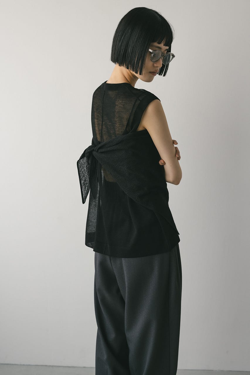 ウォッシャブルリネンニットタンク BLK FREE