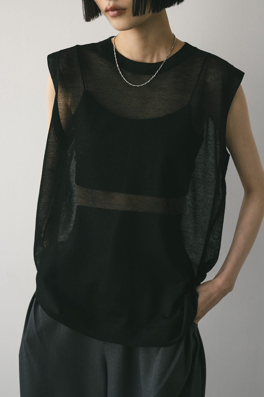 ウォッシャブルリネンニットタンク BLK FREE