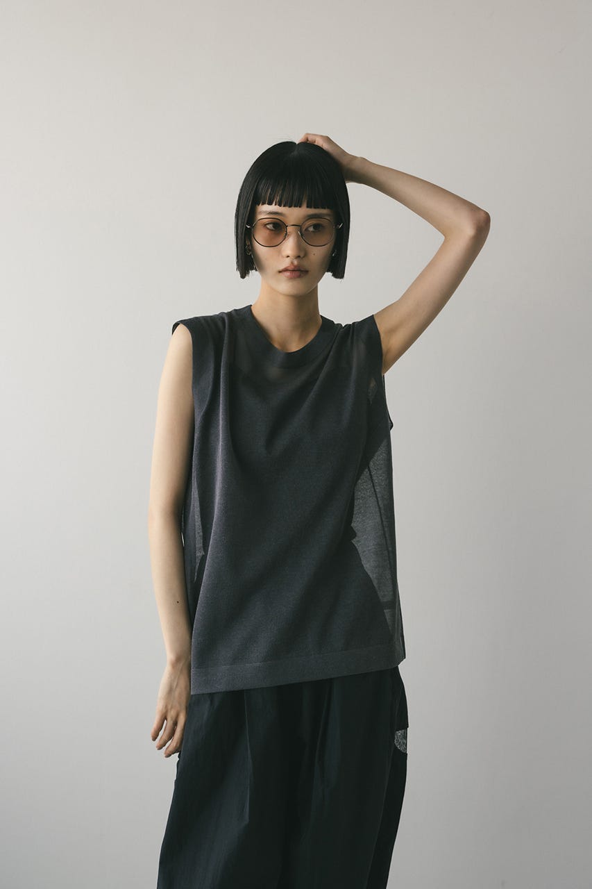 ウォッシャブルリネンニットタンク GRY FREE