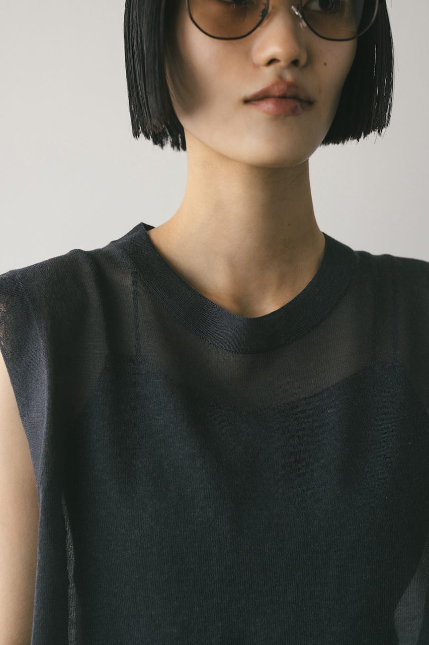 ウォッシャブルリネンニットタンク GRY FREE