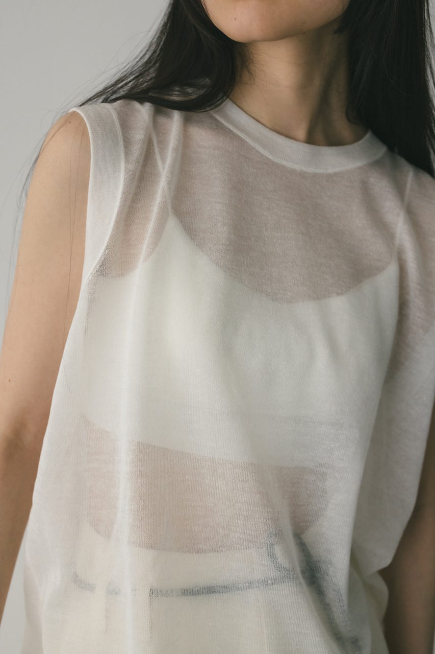 ウォッシャブルリネンニットタンク WHT FREE