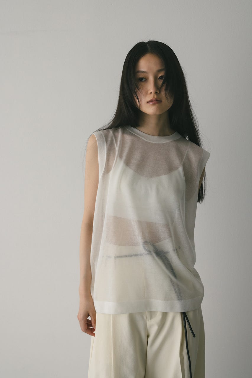 ウォッシャブルリネンニットタンク WHT FREE