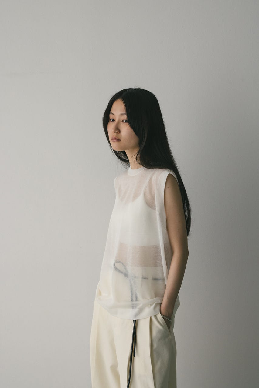 ウォッシャブルリネンニットタンク WHT FREE