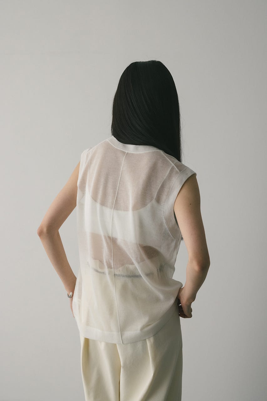 ウォッシャブルリネンニットタンク WHT FREE