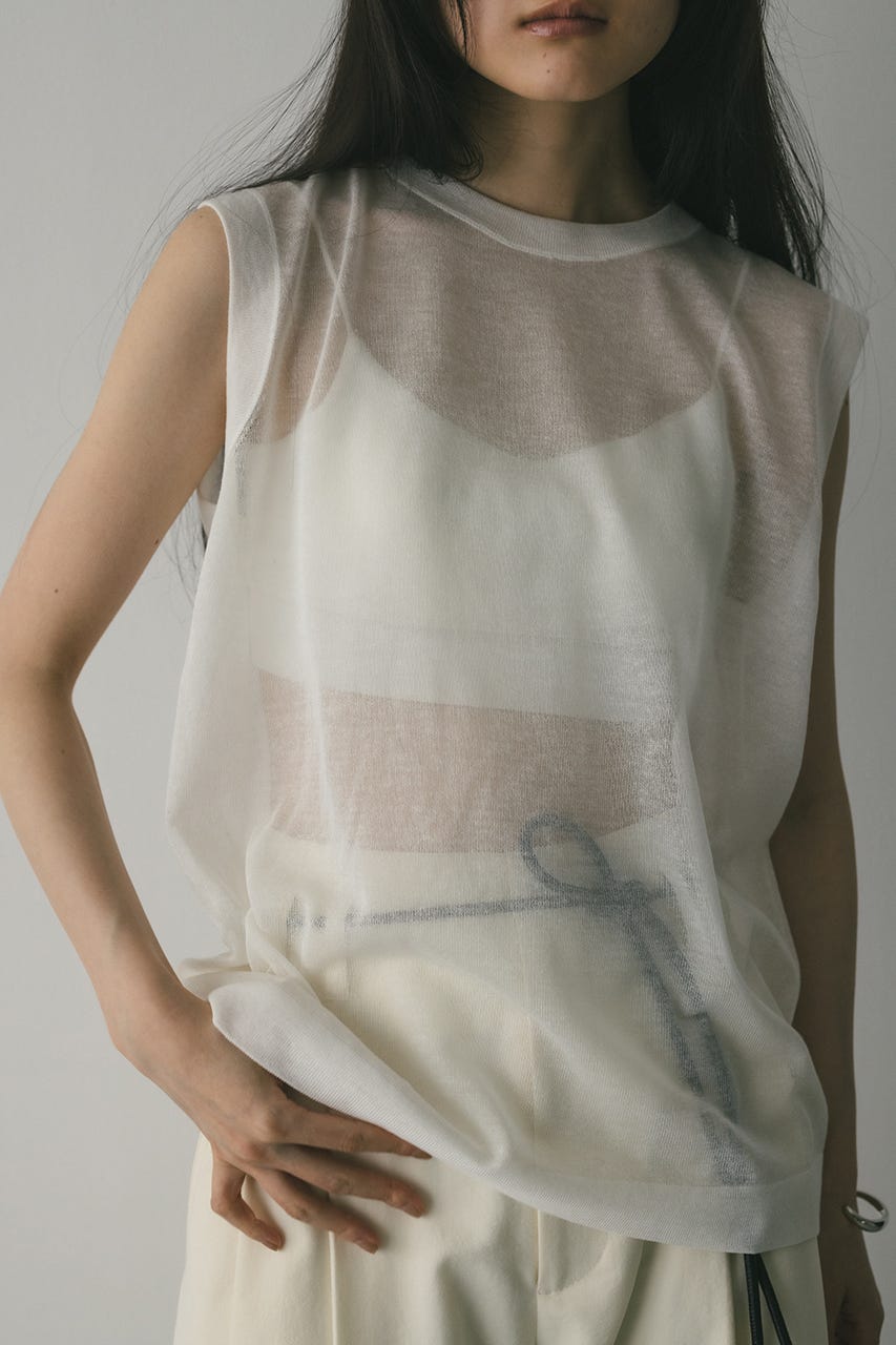 ウォッシャブルリネンニットタンク WHT FREE