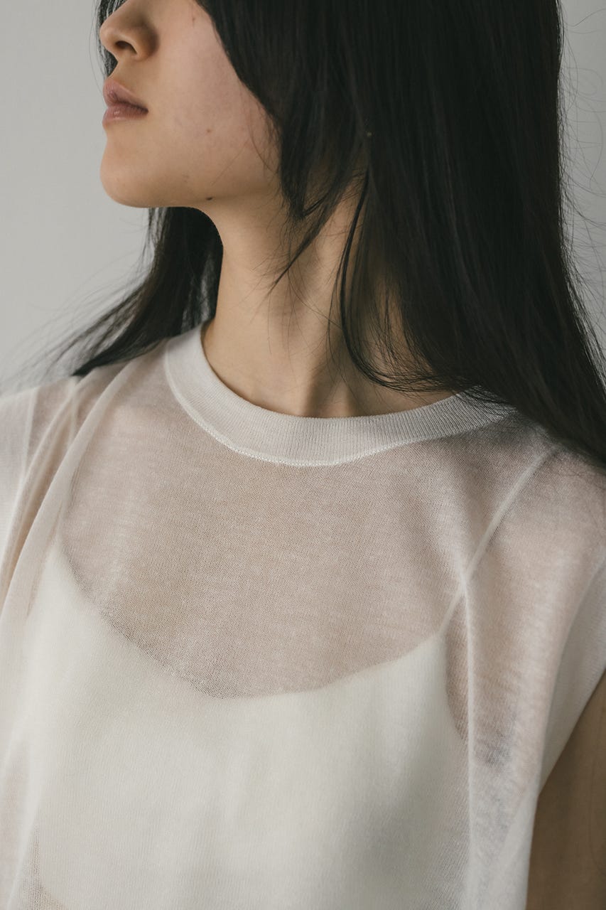 ウォッシャブルリネンニットタンク WHT FREE