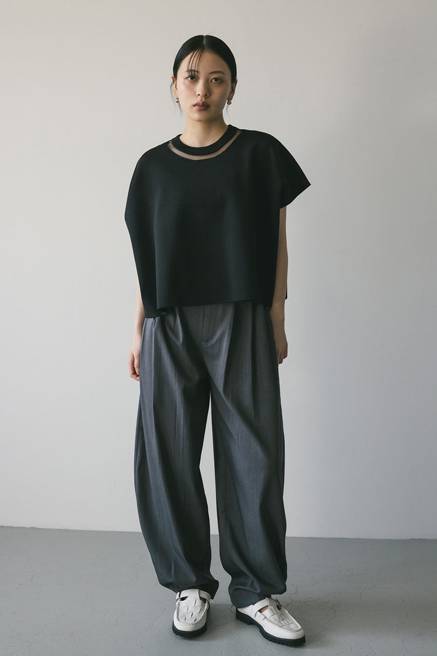 ネックシアーニットトップ BLK FREE
