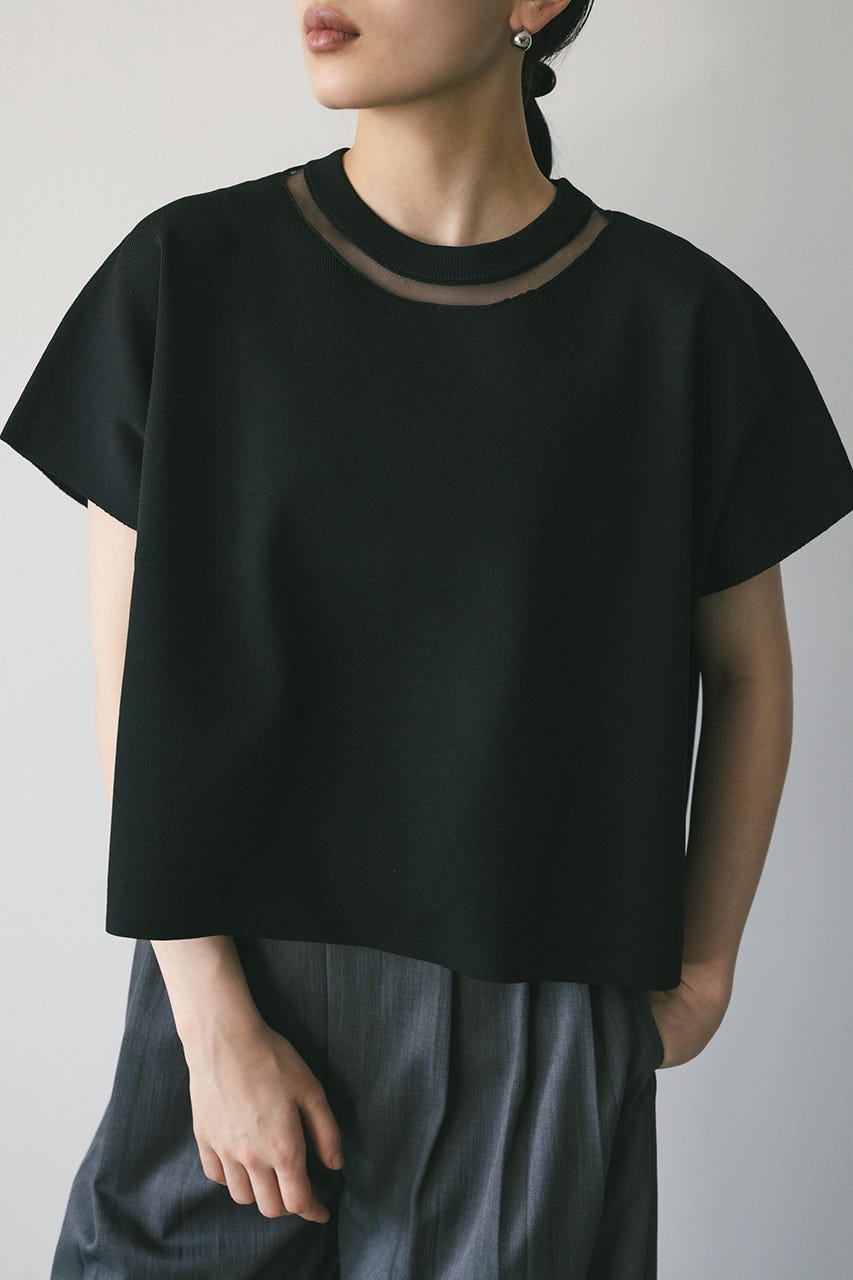 ネックシアーニットトップ BLK FREE