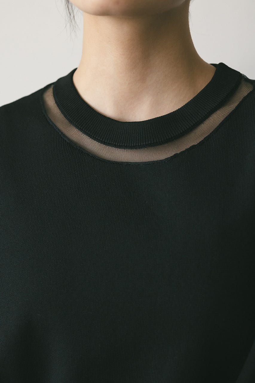 ネックシアーニットトップ BLK FREE