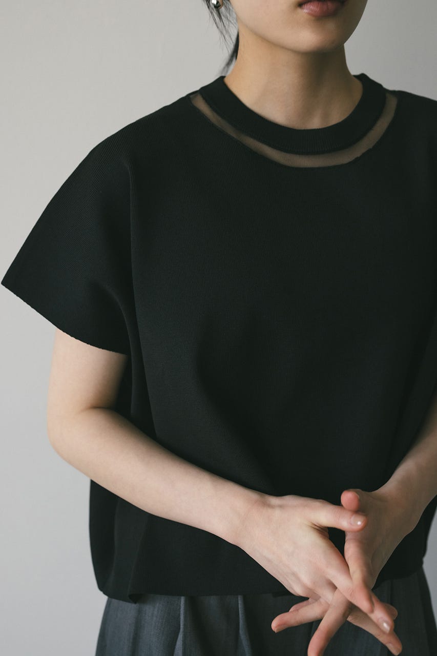 ネックシアーニットトップ BLK FREE
