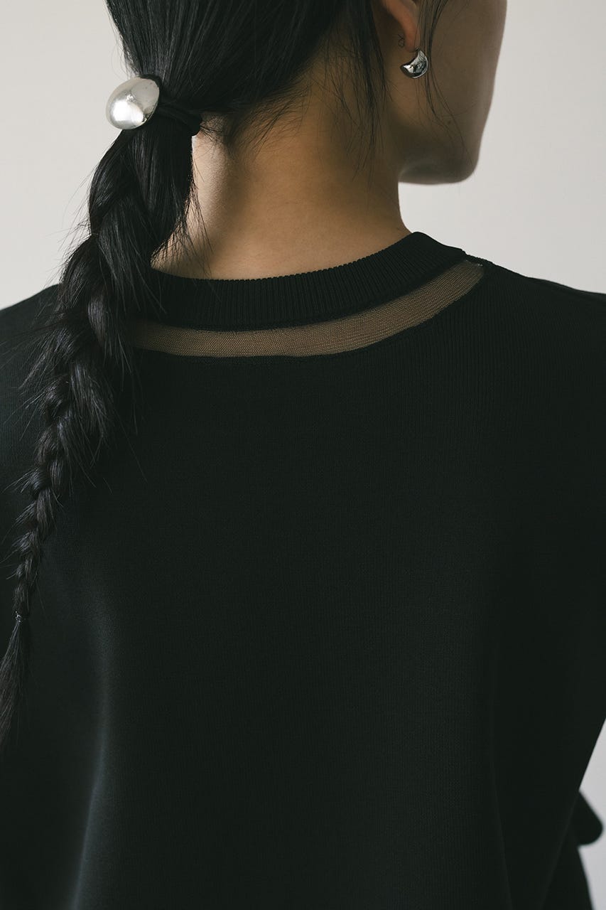 ネックシアーニットトップ BLK FREE