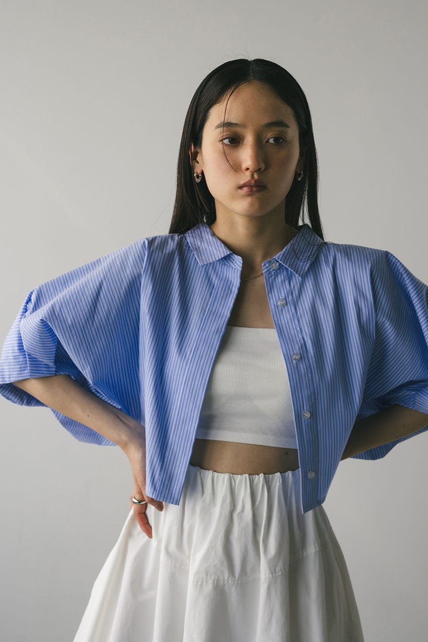 ドルマンショートシャツ 柄BLU FREE