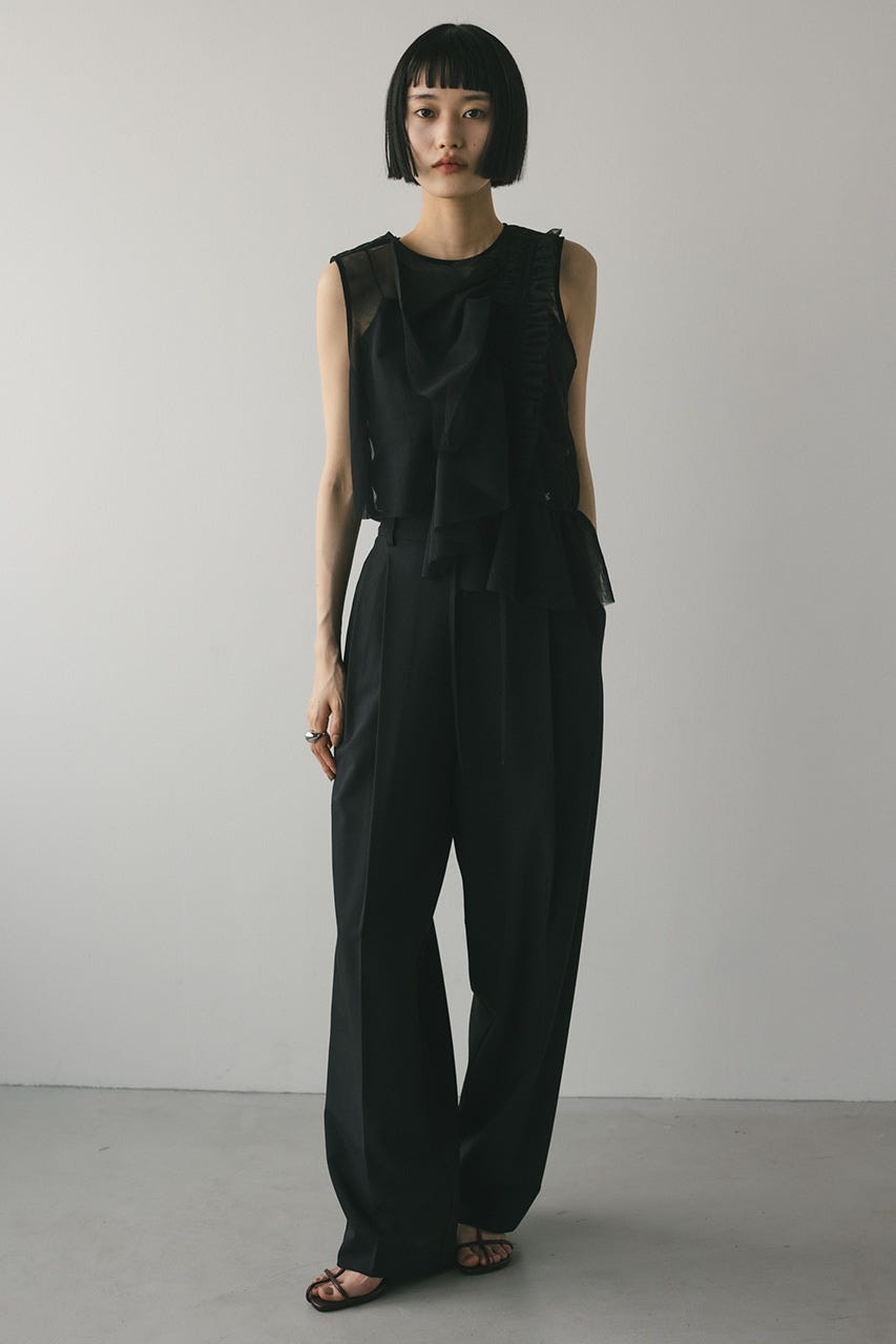 【WEB限定】ベーシックツータックパンツロング BLK S