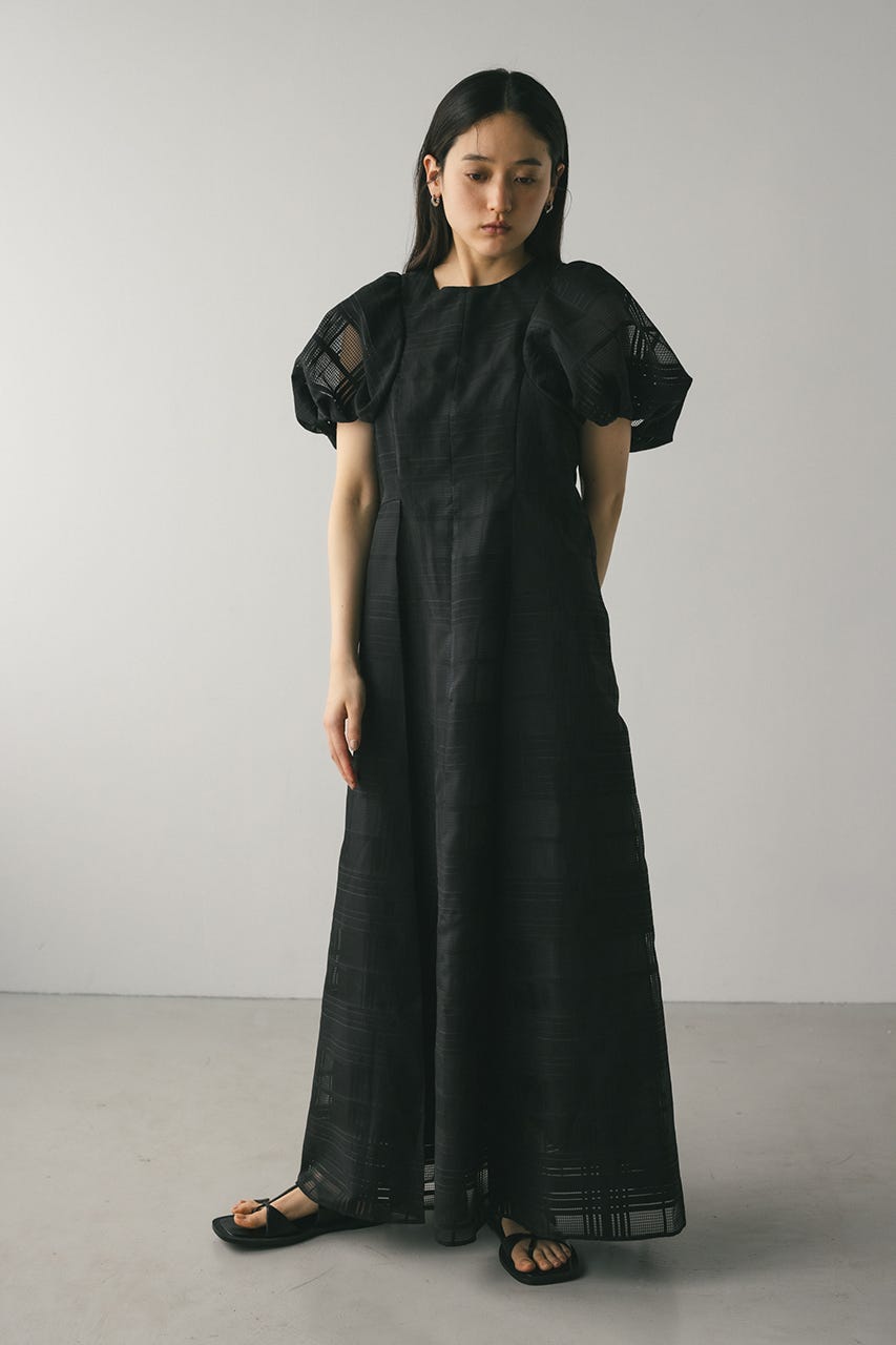 シアーチェックワンピース BLK M