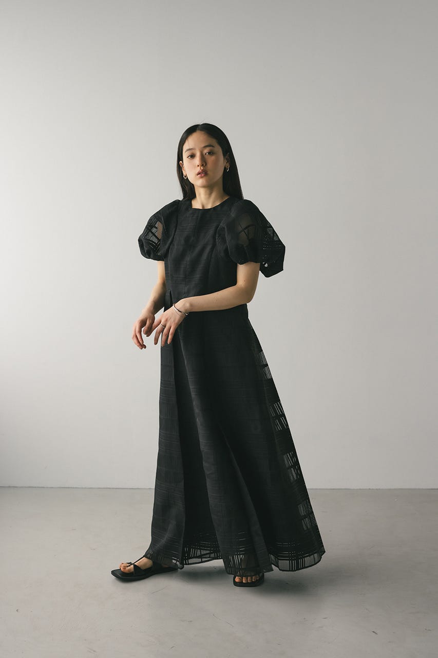 シアーチェックワンピース BLK M