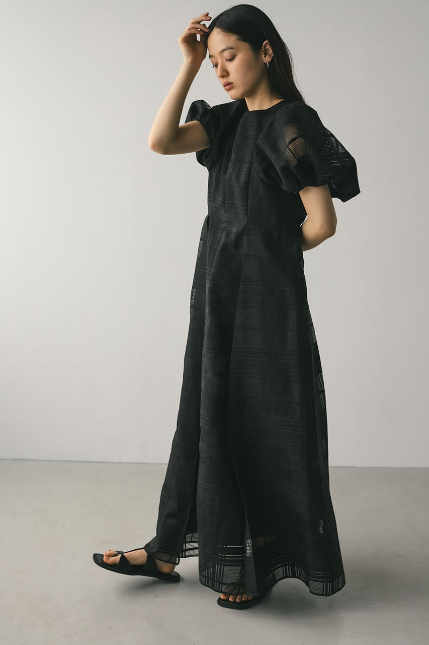 シアーチェックワンピース BLK M