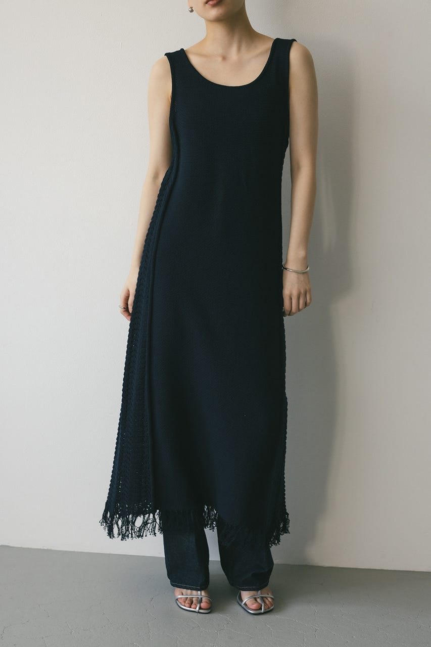コットンクロシェニットワンピース NVY FREE