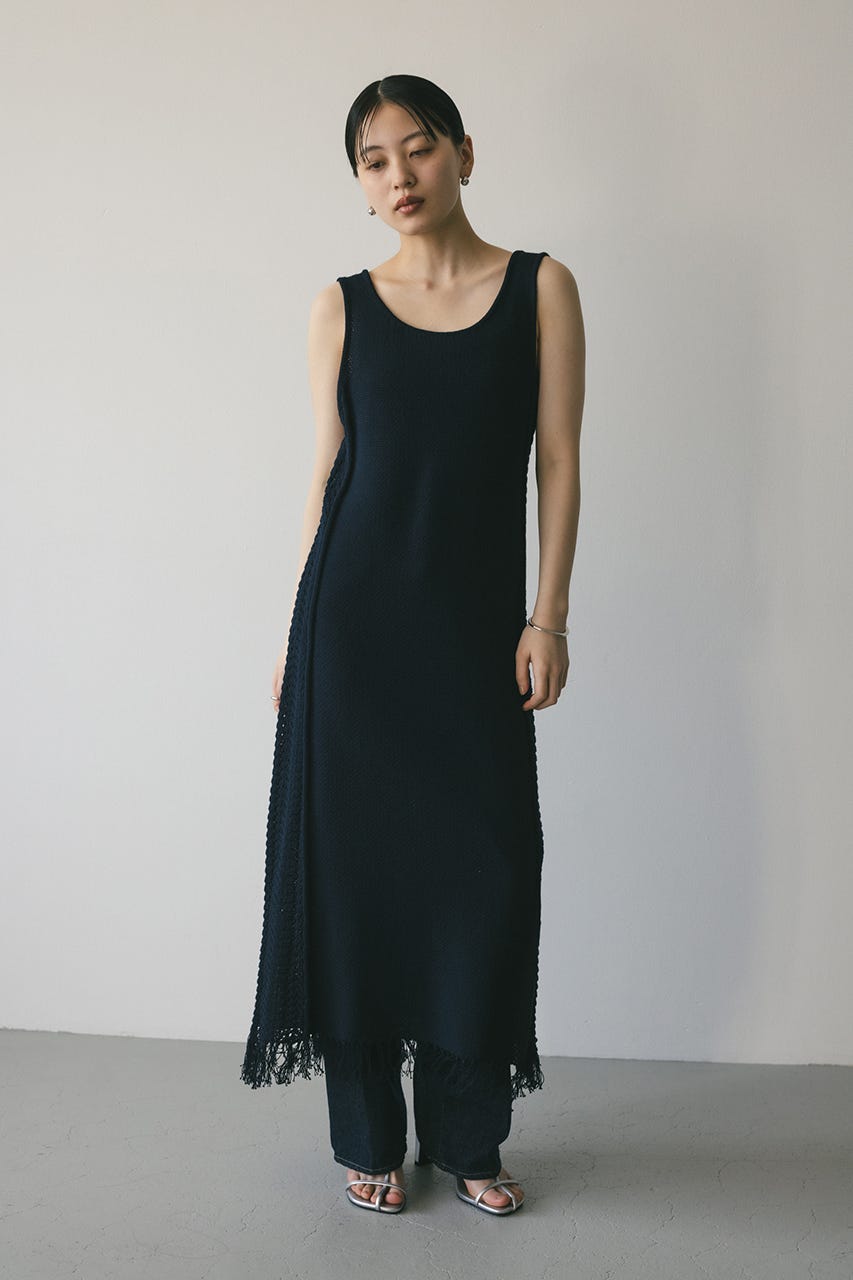 コットンクロシェニットワンピース NVY FREE