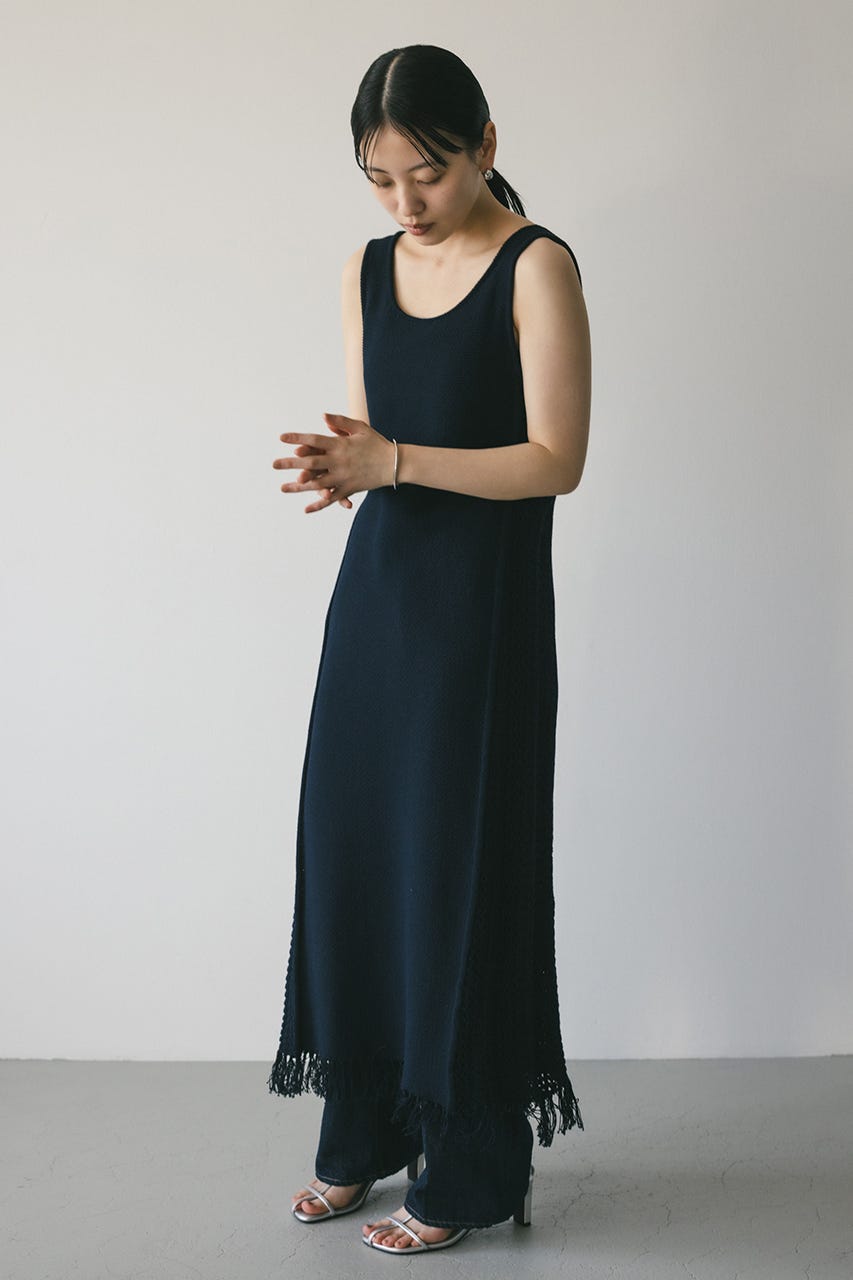 コットンクロシェニットワンピース NVY FREE