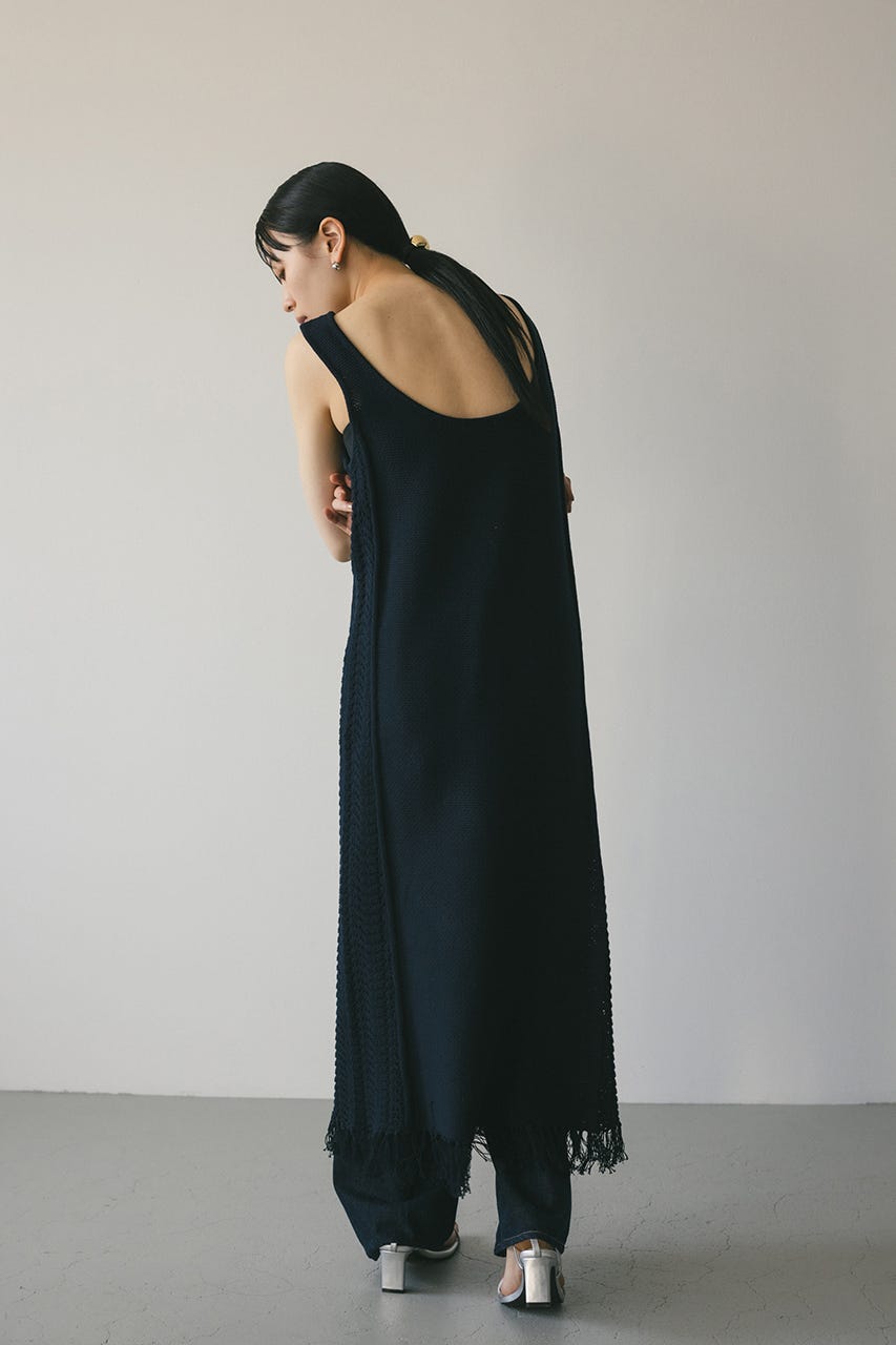 コットンクロシェニットワンピース NVY FREE