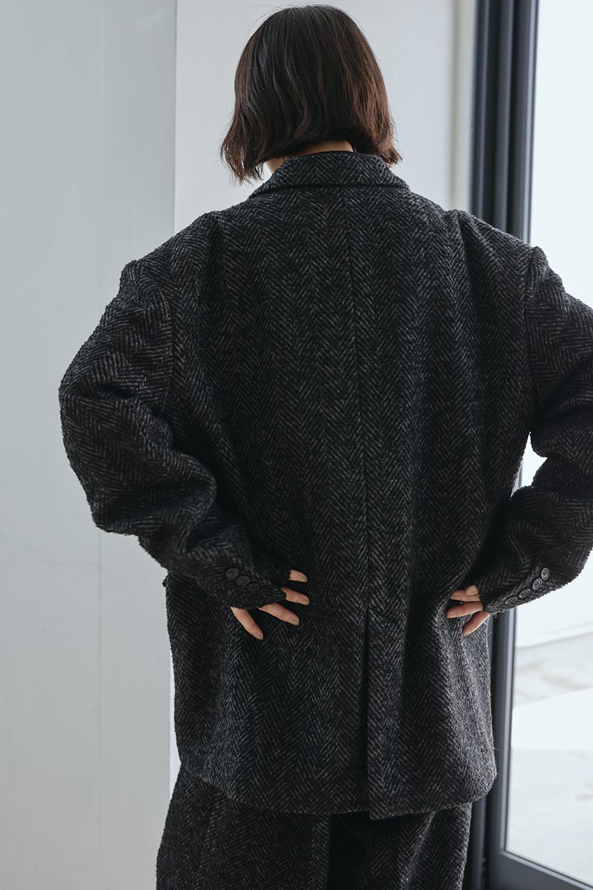 ヘリンボーンテーラードジャケット BLK S