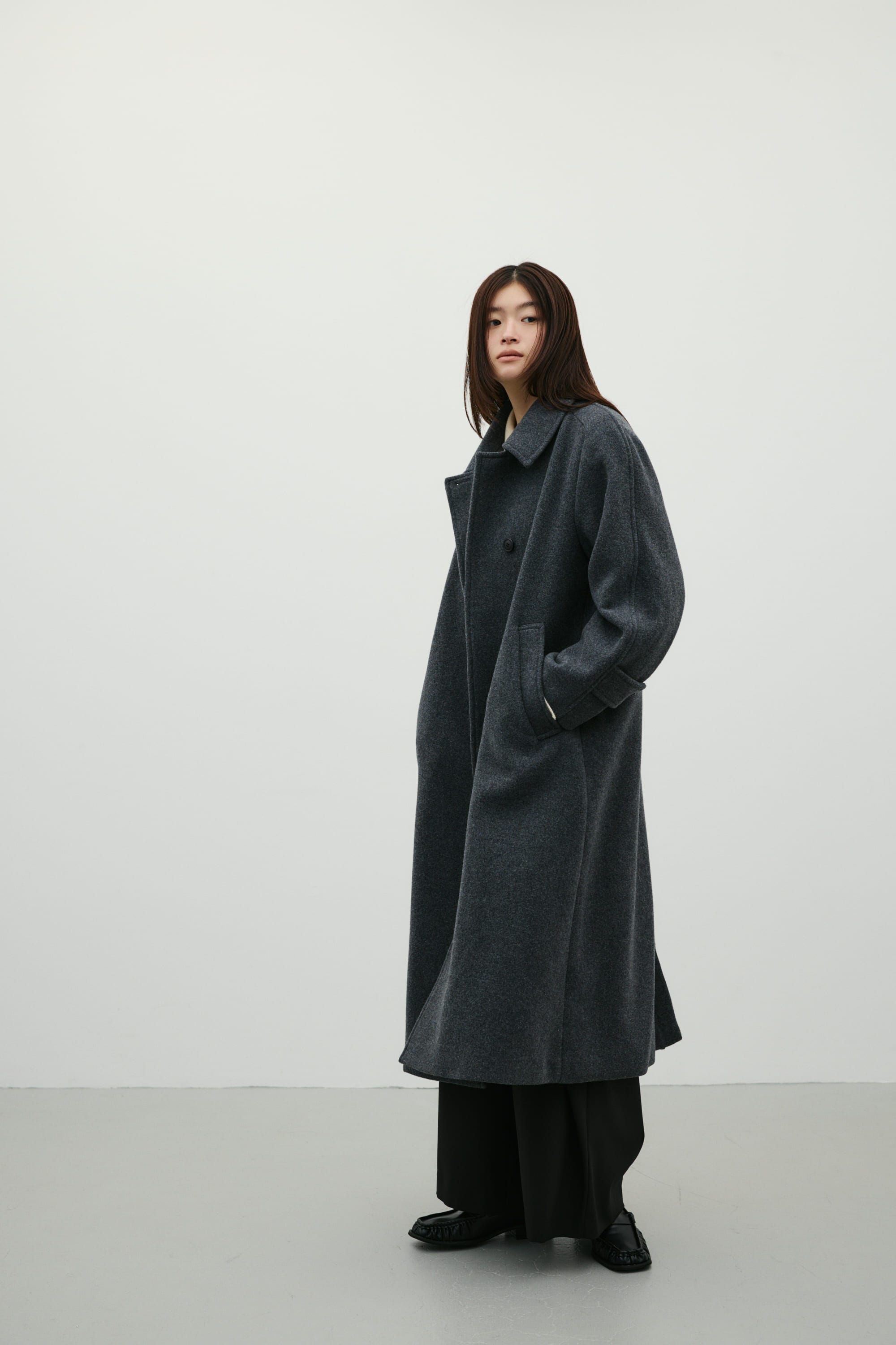 2WAYウールロングコート GRY S
