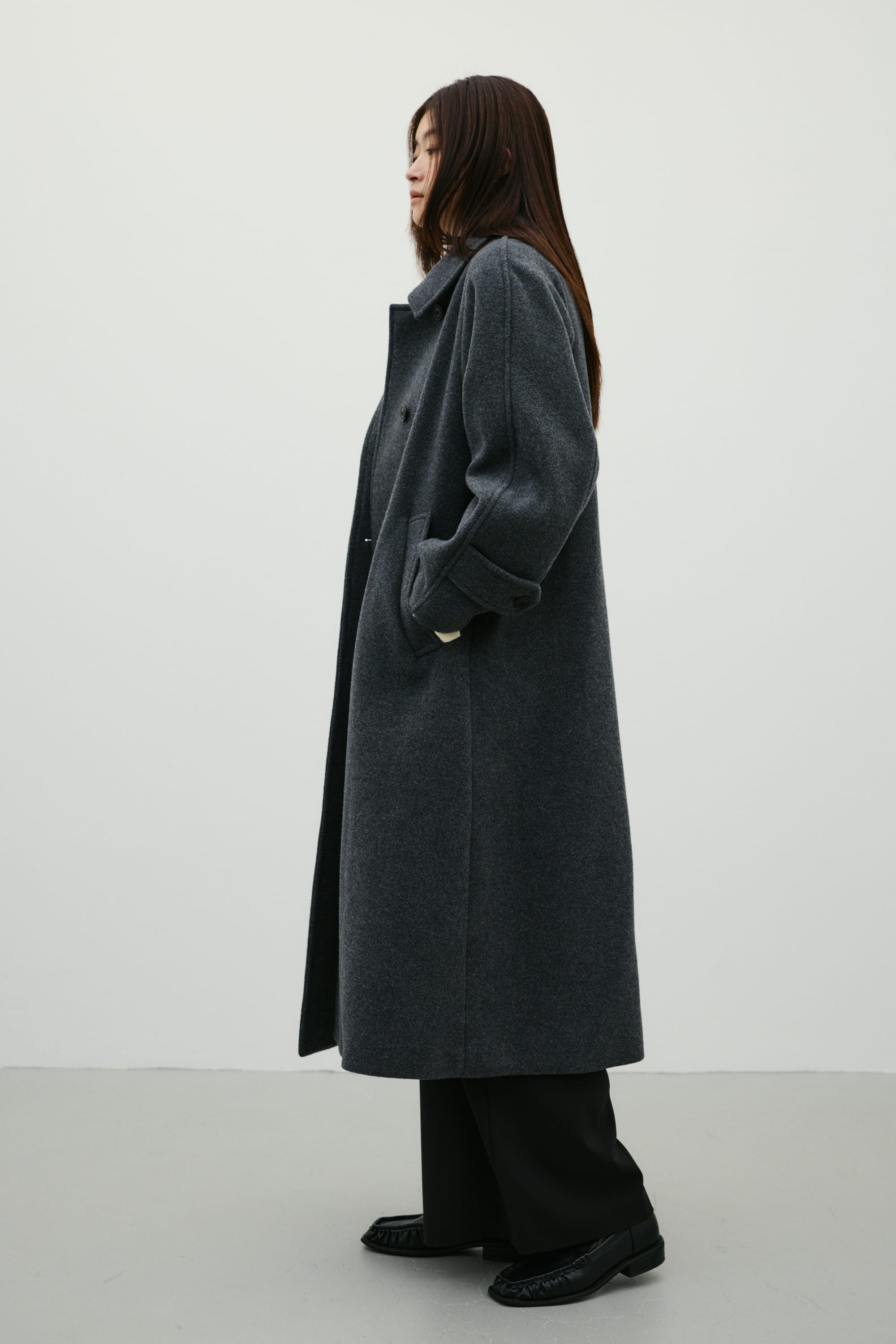 2WAYウールロングコート GRY S