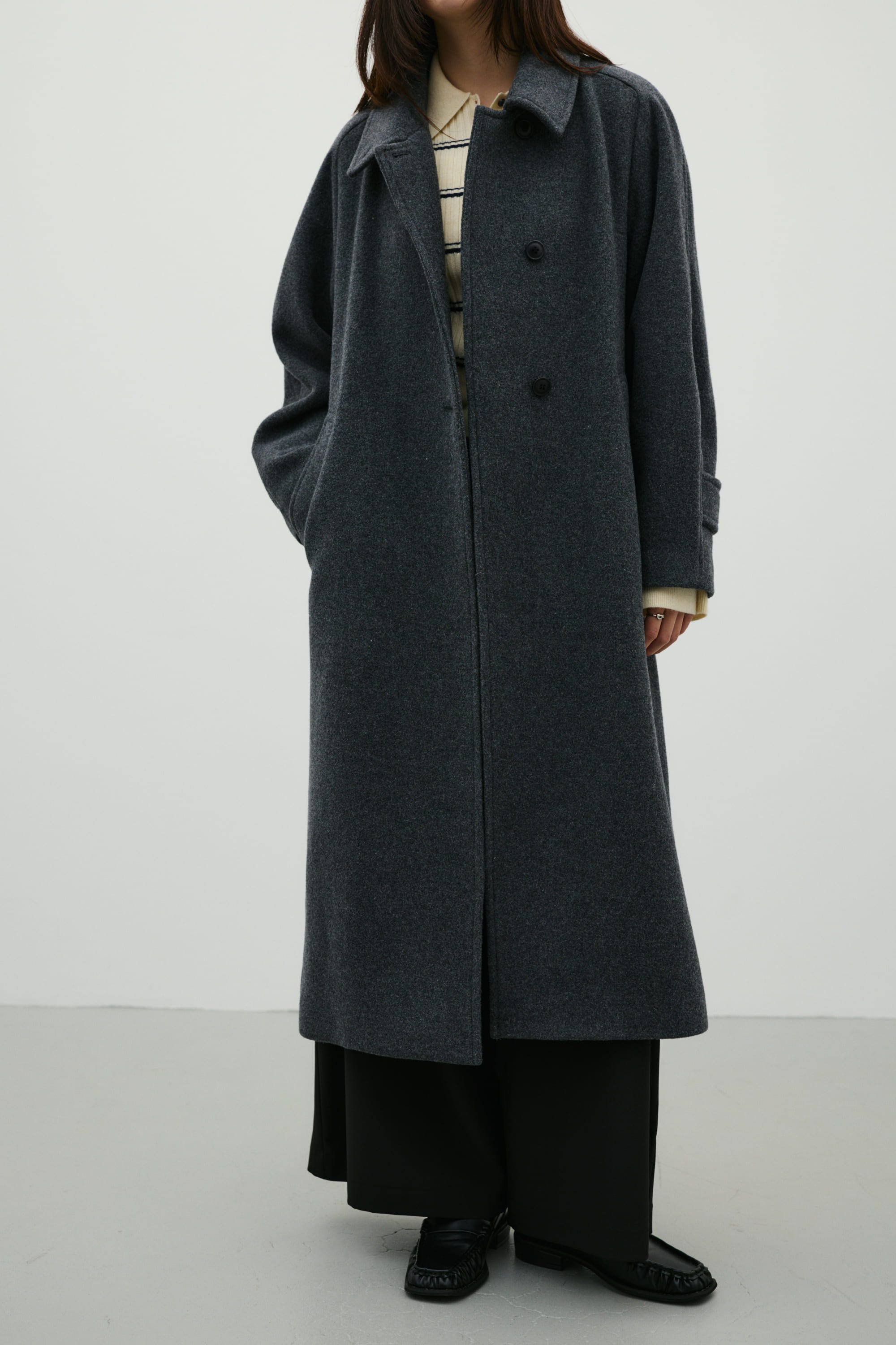 2WAYウールロングコート GRY S