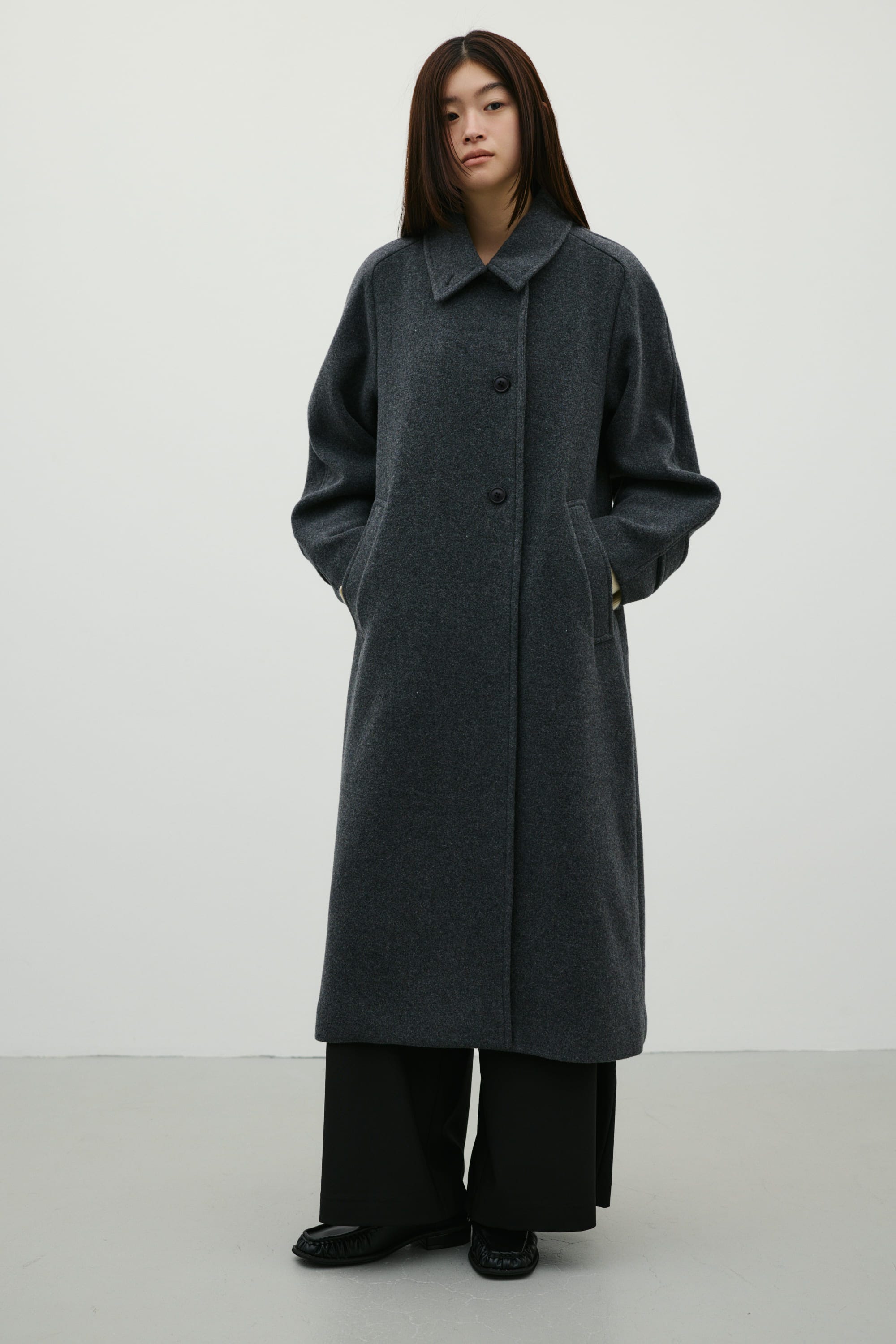 2WAYウールロングコート GRY S