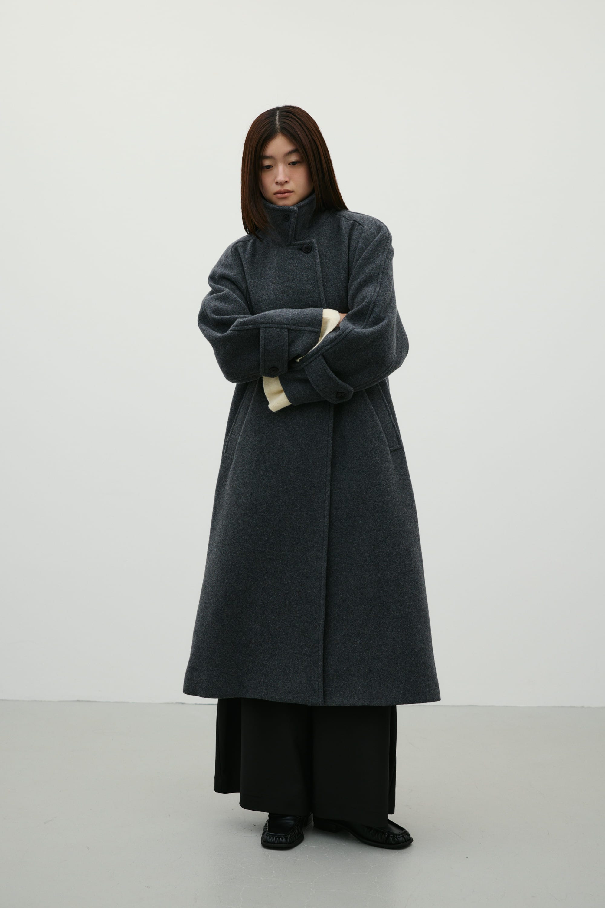 2WAYウールロングコート GRY S