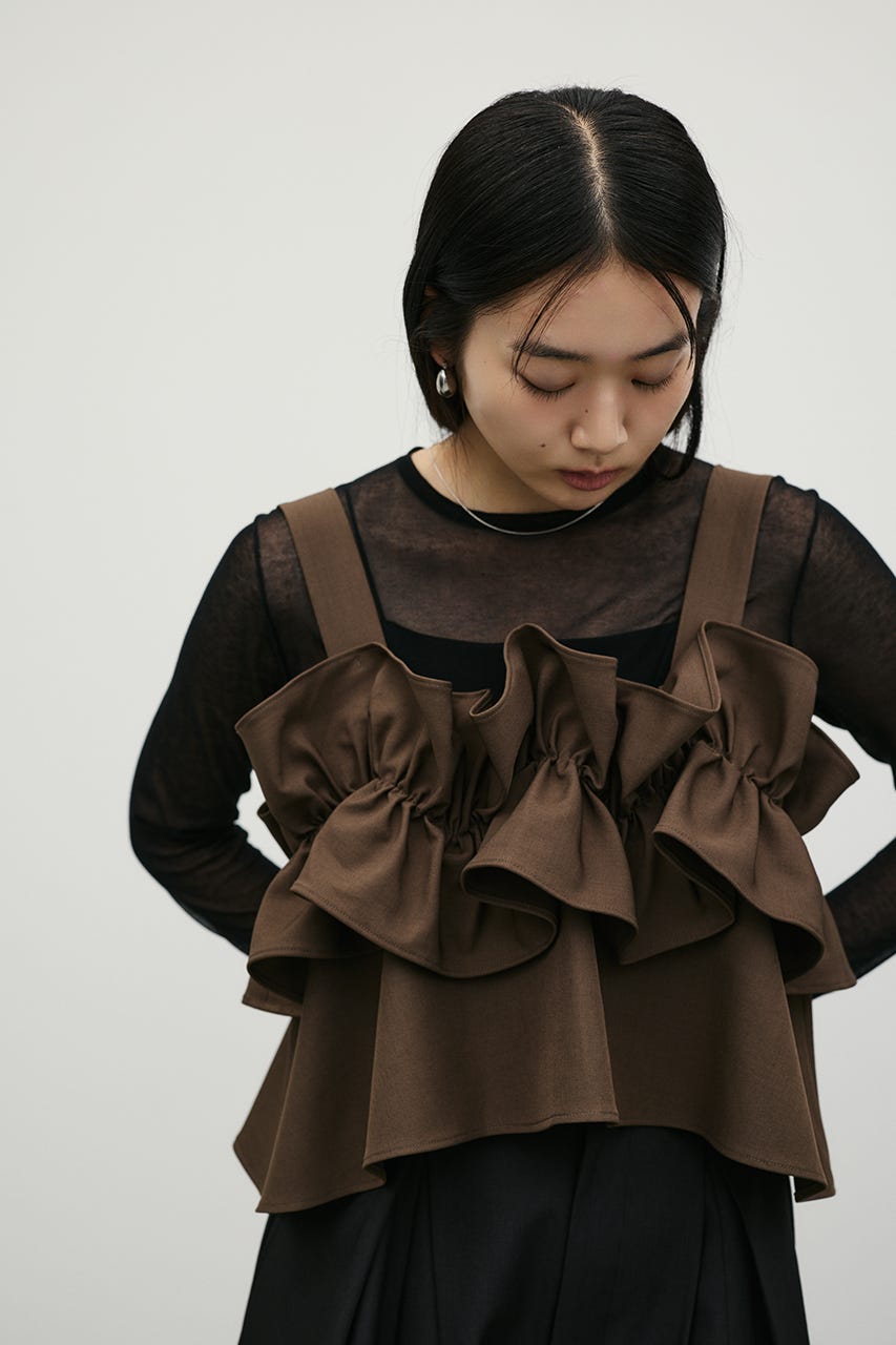 Cen. ブラック フリルベスト 人気完売 再販多数 美品　ショート丈 STYLEMIXER | ランダムフリルビスチェ (その他トップス ) |SHEL'TTER