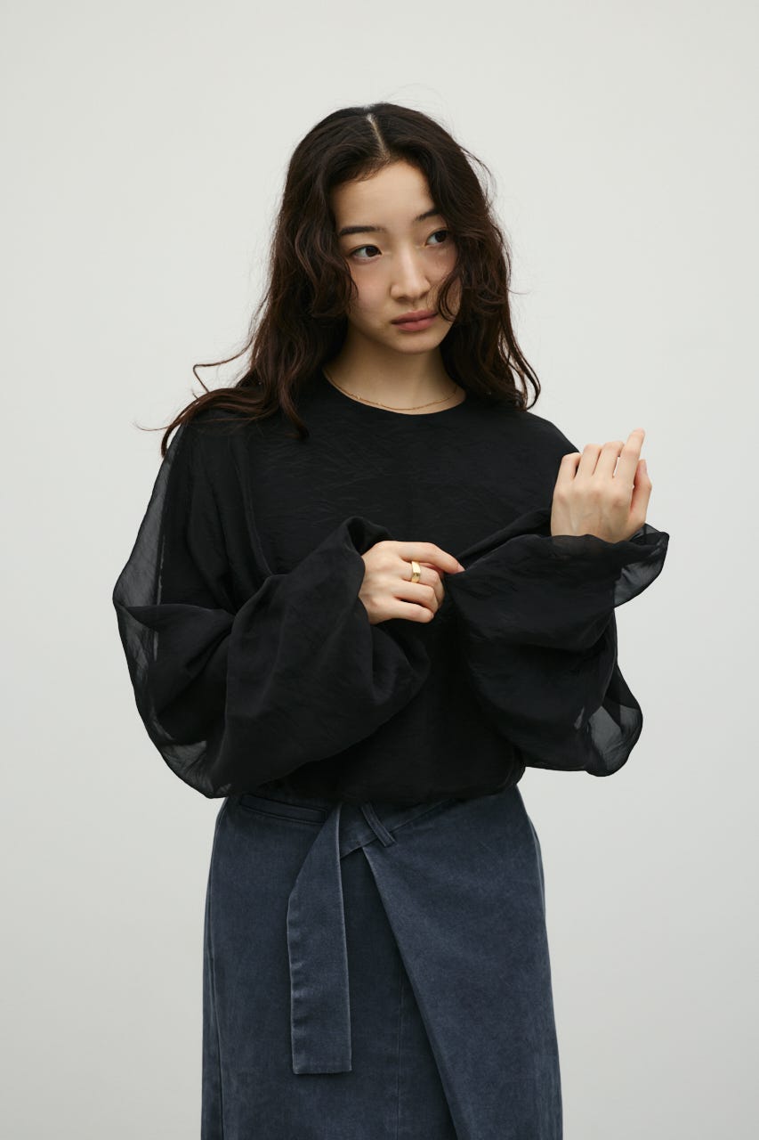 シアーレイヤードバルーントップ BLK FREE