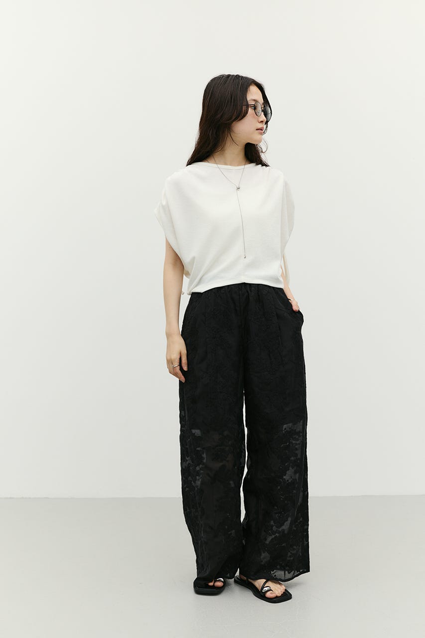 レースシアーワイドパンツ BLK S