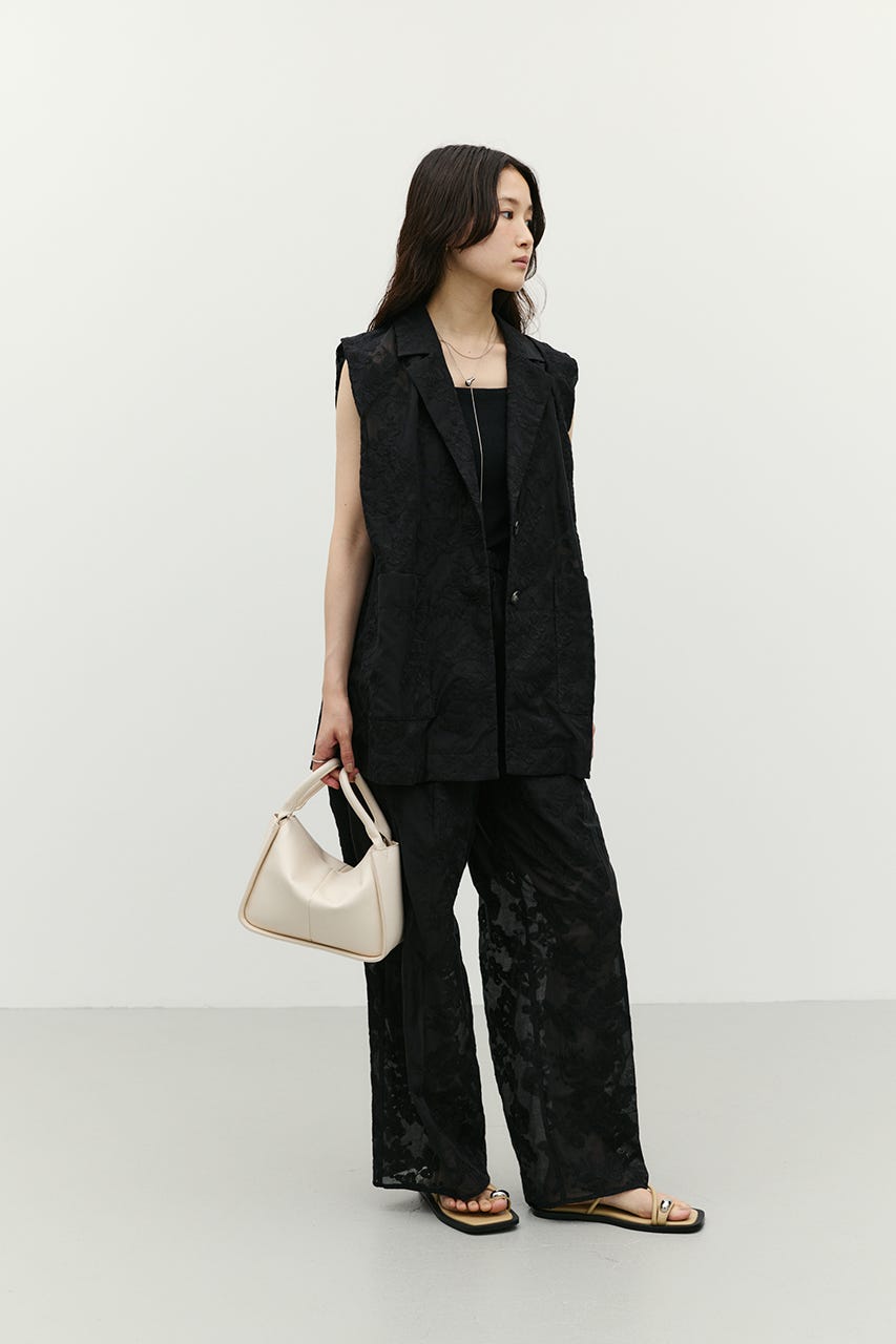 レースシアーワイドパンツ BLK S