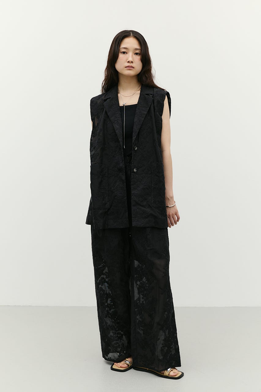 レースシアーワイドパンツ BLK S